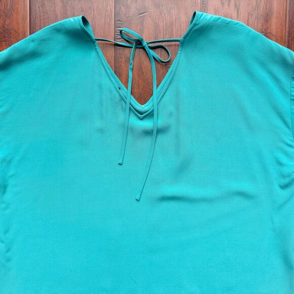 Eileen Fisher Turquoise V-Neck Dress Sz Large Coastal Chic Lightweight Flowy - Picture 14 of 16